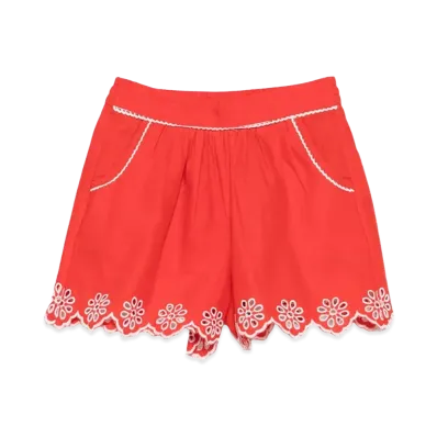 STELLA McCARTNEY Kids Scallop Trim Linen Blend Shorts "Red"