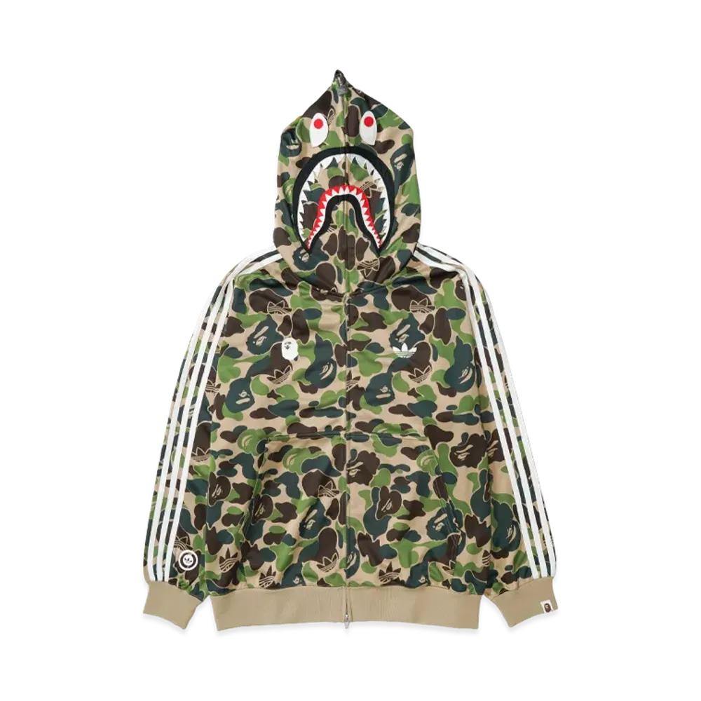 A BATHING APE x adidas Relaxed Fit Track Camo Shark Full Zip Hoodie "Green"