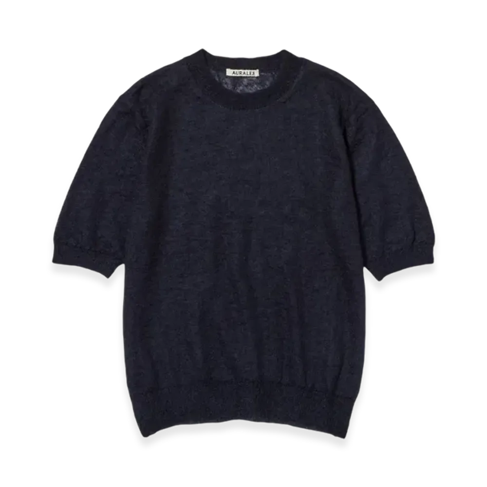 AURALEE Kid Mohair Sheer Knit T-Shirt "Navy"
