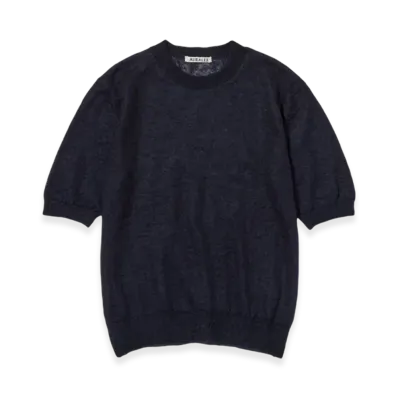 AURALEE Kid Mohair Sheer Knit T-Shirt "Navy"