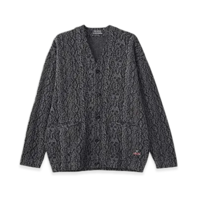 HYSTERIC GLAMOUR Speak No Evil Patch Cardigan "Charcoal Gray"