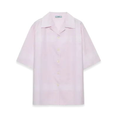 PRADA Women's Cotton Shirt in A Check Pattern "Alabaster Pink"