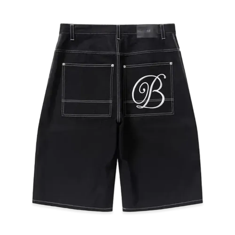 Black Eye Patch B Emblem Baggy Denim Shorts "Black"