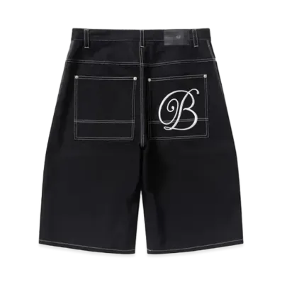 Black Eye Patch B Emblem Baggy Denim Shorts "Black"