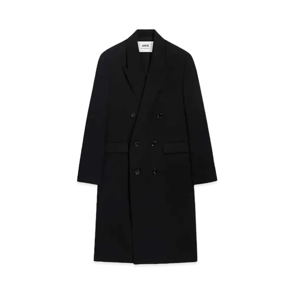 AMI PARIS Wool Gabardine Double Breast Coat "Black"