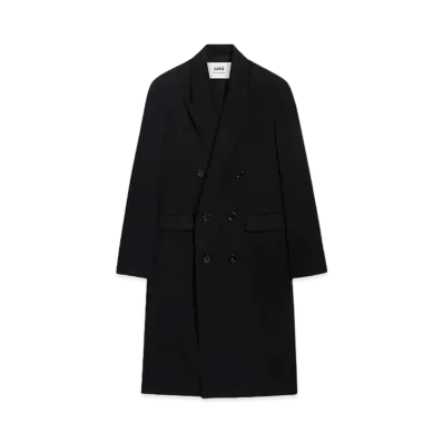 AMI PARIS Wool Gabardine Double Breast Coat "Black"