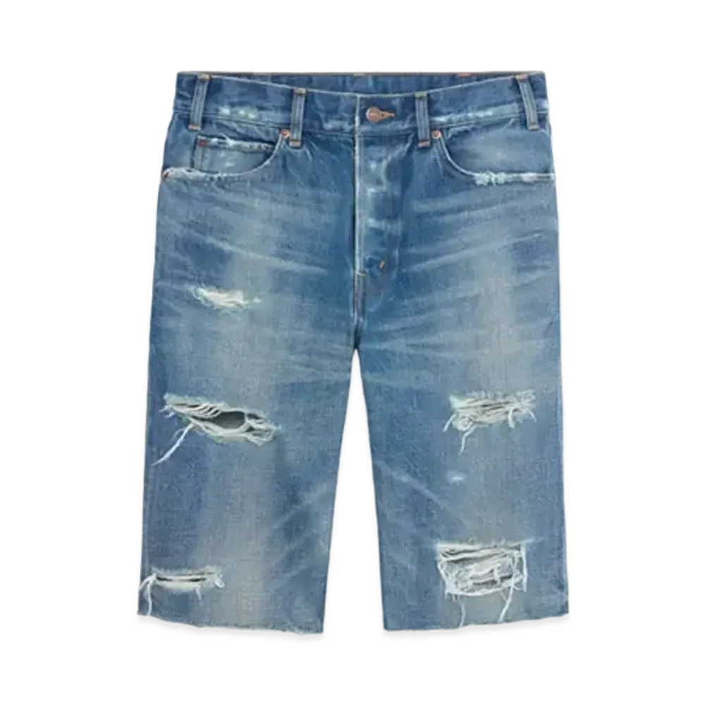 CELINE Kurt Thrash Wash Denim Shorts "Indigo"