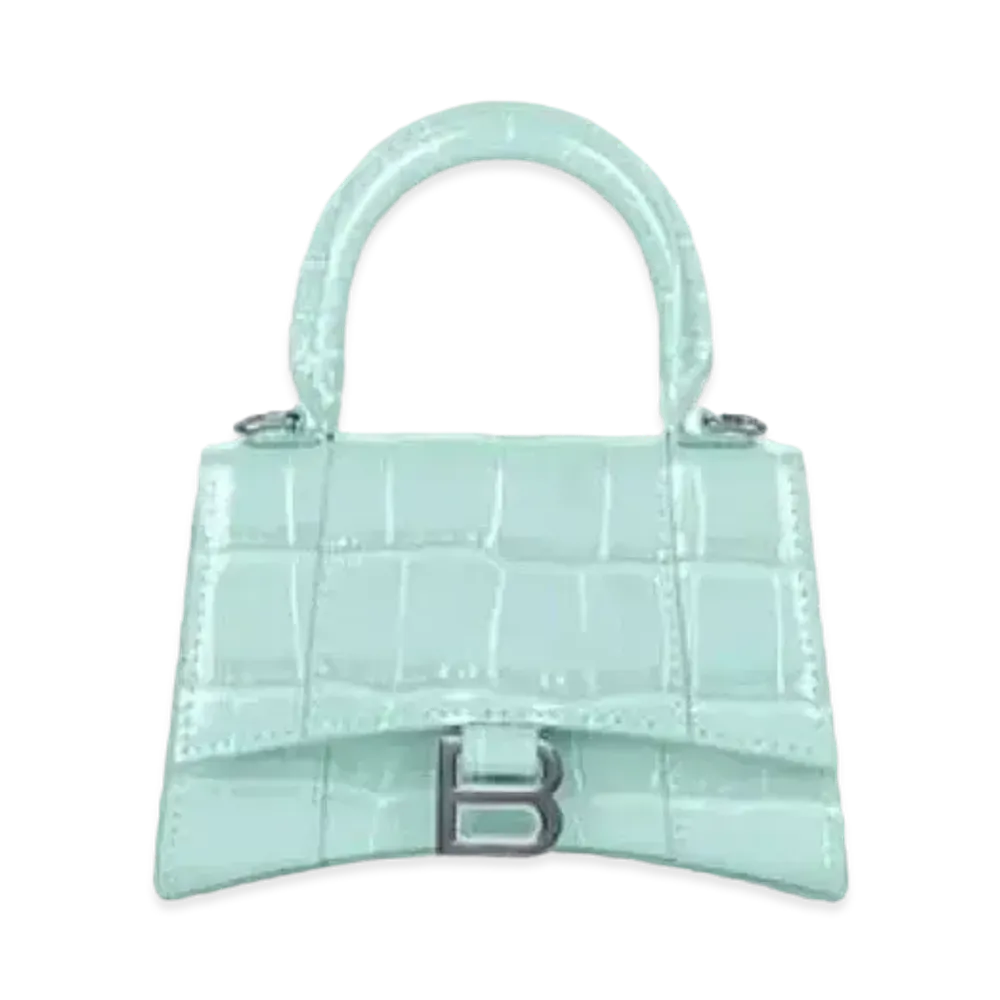 BALENCIAGA Hourglass Mini Handbag Chain Crocodile Embossed "Mint"