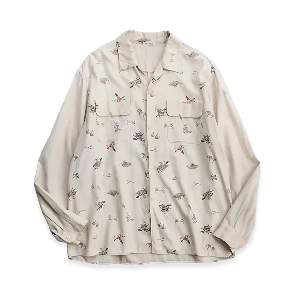 NICENESS C.Palmer Yabusame Print Board Shirt "Fade Beige"