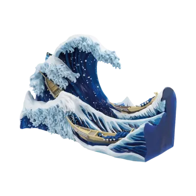BANDAI "Ichiban Kuji" -Katsushika Hokusai- A Prize The Great Wave off Kanagawa Diorama with postcard stand