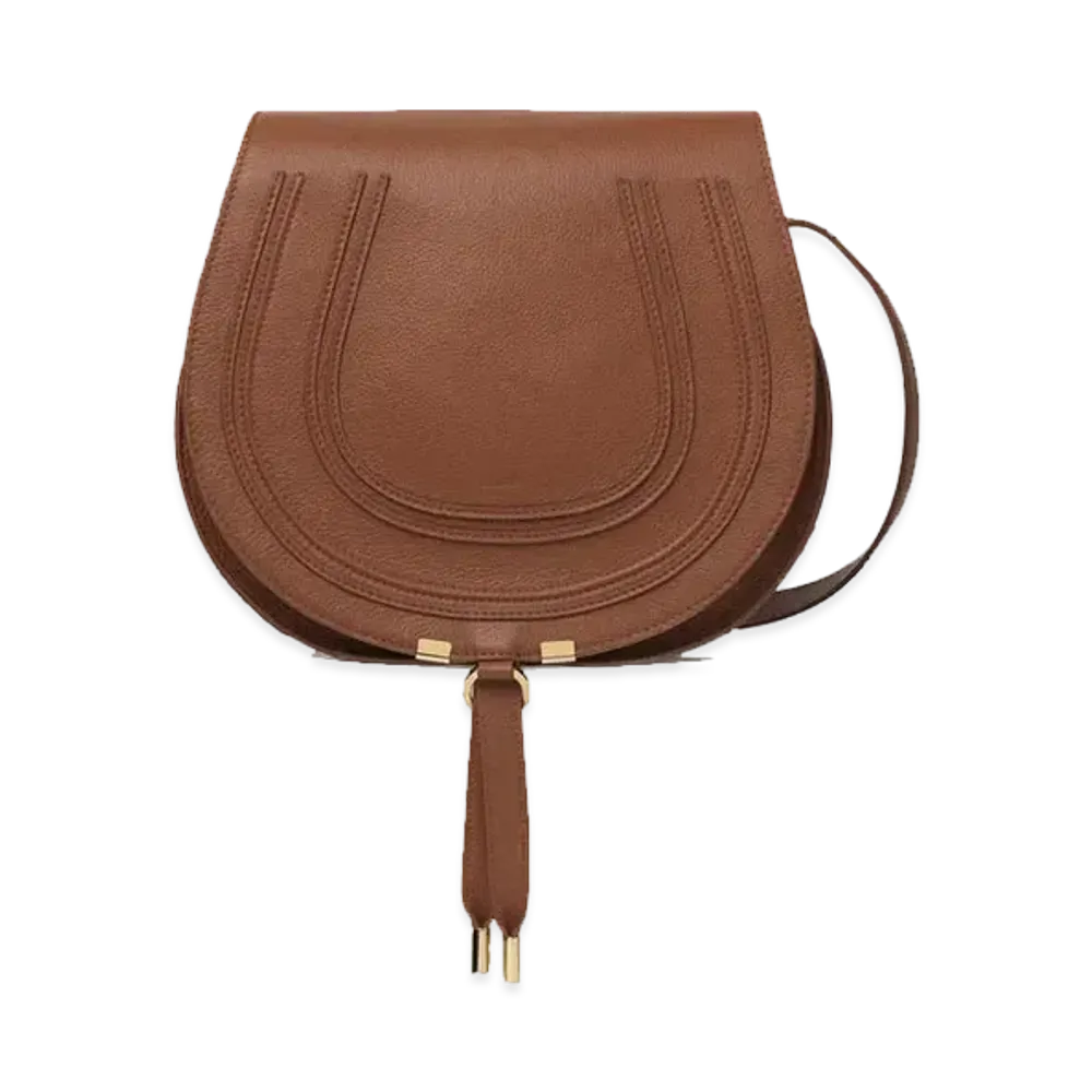 Chloe Marcie Medium Saddle Bag In Grained Calfskin "Tan"