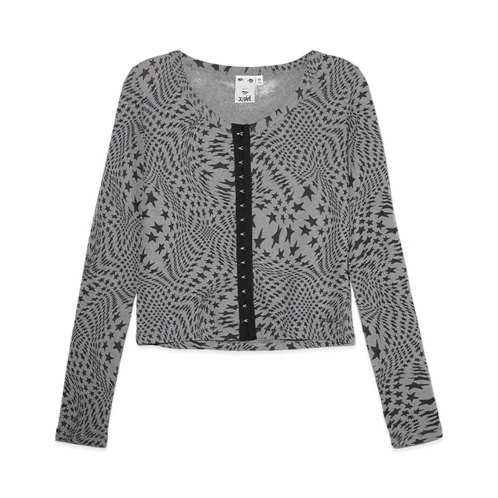 X-Girl Distorted Stars Comapct Cardigan "Charcoal"