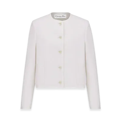 Dior Women's Cropped Jacket Virgin Wool Cotton Boucle "White"
