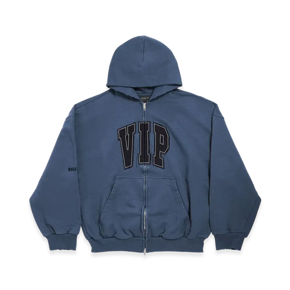 BALENCIAGA VIP Team Logo Shifted Zip-up Hoodie "Dark Blue"