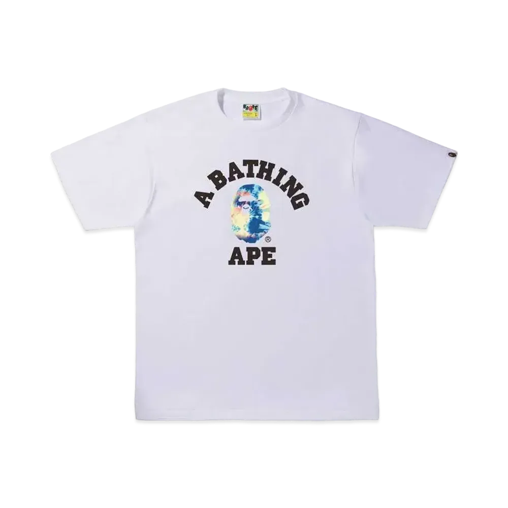 A BATHING APE TIE DYE COLLEGE TEE "White Multi"