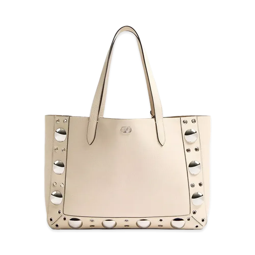 Valentino Women's Nellcte Medium Tote Bag In Grained Calfskin "White"