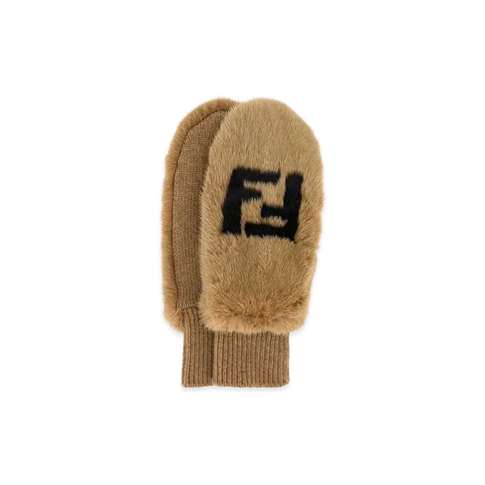 FENDI Women's Biscuit Mink Gloves "Beige"