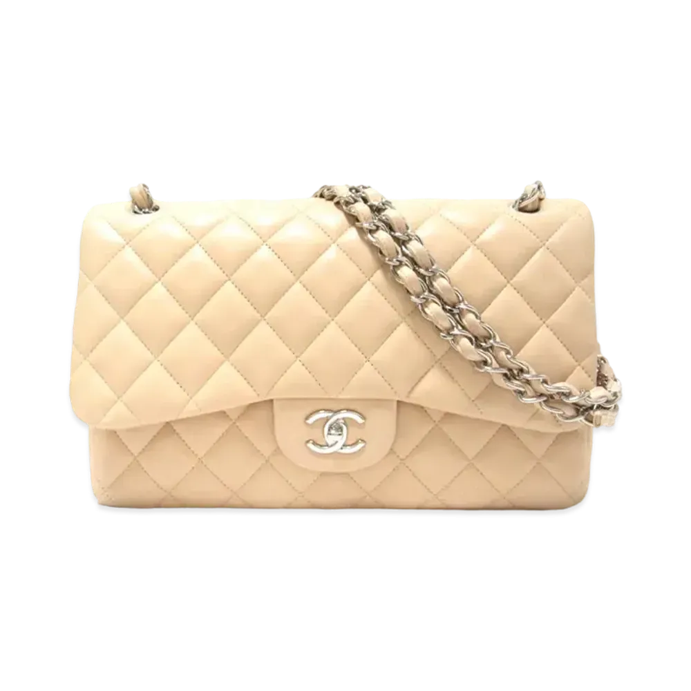 CHANEL Deca Matelasse Classic Double Flap Lambskin "Beige/Silver"