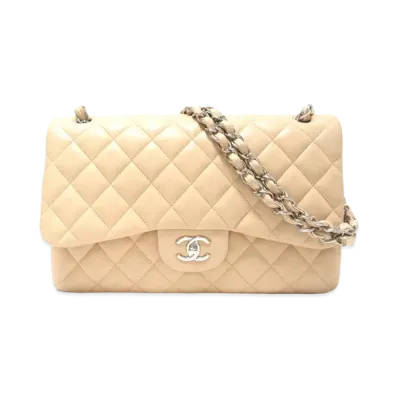CHANEL Deca Matelasse Classic Double Flap Lambskin "Beige/Silver"