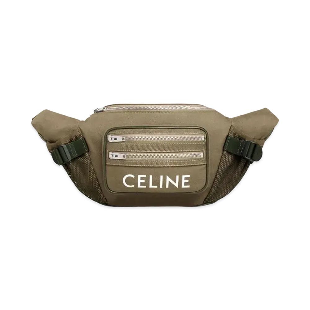 CELINE Large Zipped Belt Bag Trekking In Cotton Gabardine With Celine Print "Khaki"