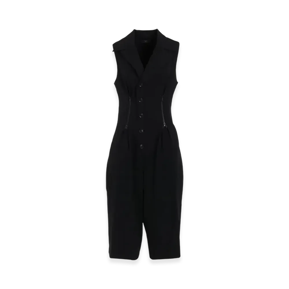 Y's Wool Gabardine Zip Tucked Jump Suit "Black"