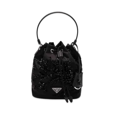 PRADA Women's Re-Nylon Embroidery Bucket Bag "Black"