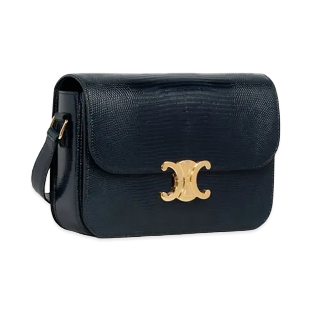 CELINE Medium Triomphe Bag in Lizard "Navy Blue"