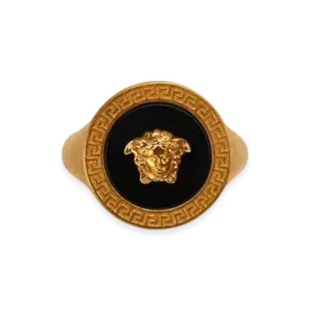 Versace Enamel Medusa Ring "Black/Gold"