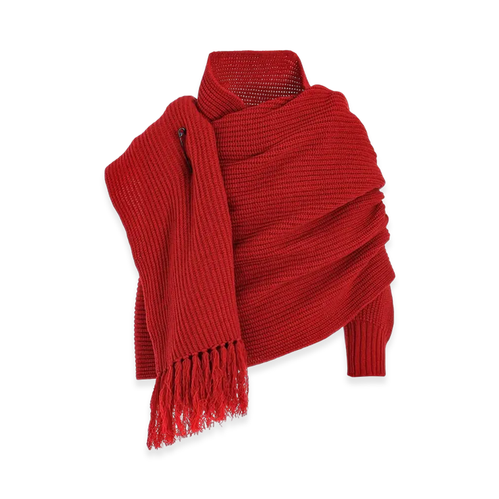 Y's Wool Knit Stole "Red"