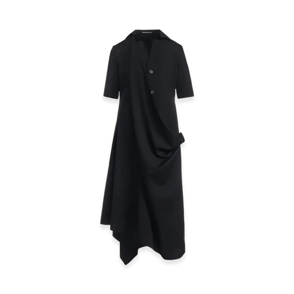 Yohji Yamamoto Gabardine Draped Dresses "Black"