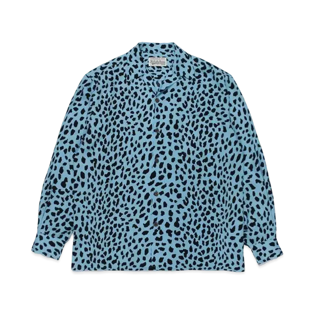 WACKO MARIA Leopard Open Collar Shirt "Light Blue"