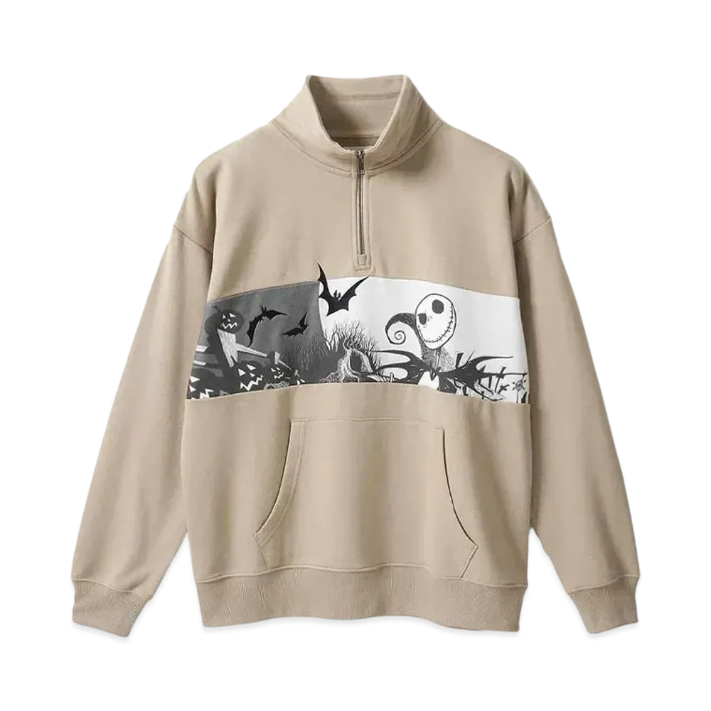 graniph x THE NIGHTMARE BEFORE CHRISTMAS Pumpkin King Fleece Half-Zip Sweat "Beige"