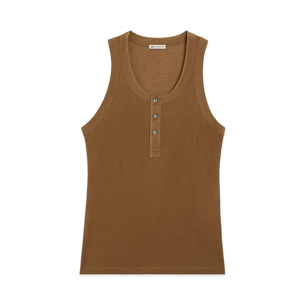 AMI PARIS Jersey Buttoned Placket Tank Top "Hazelnut"