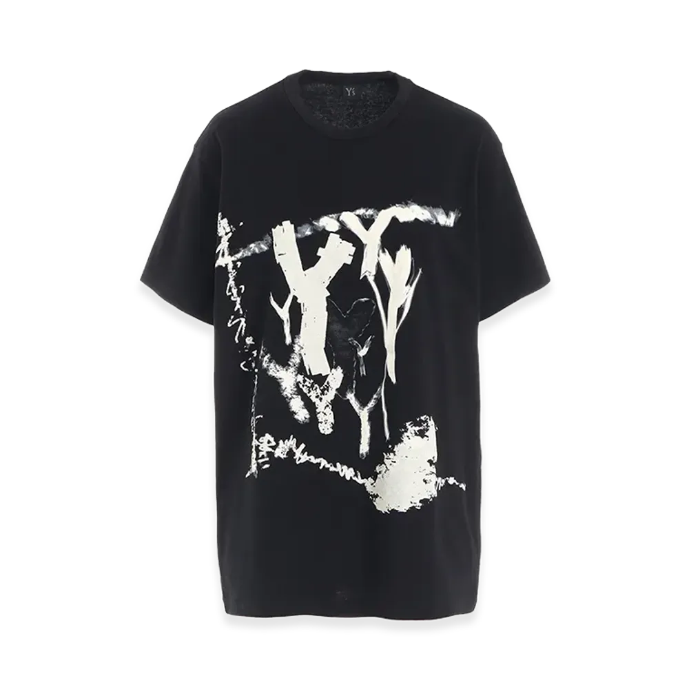 Y's Y Pigment-print Half-sleeve Tee "Black"