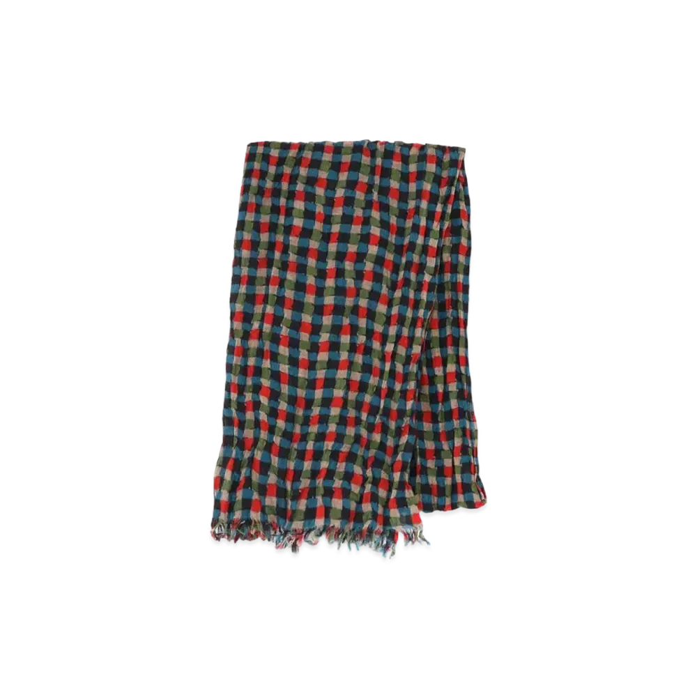 Yohji Yamamoto Pour Homme W/PLAIN WEAVE OVERPT CHECK PRINT STOLE "Red"