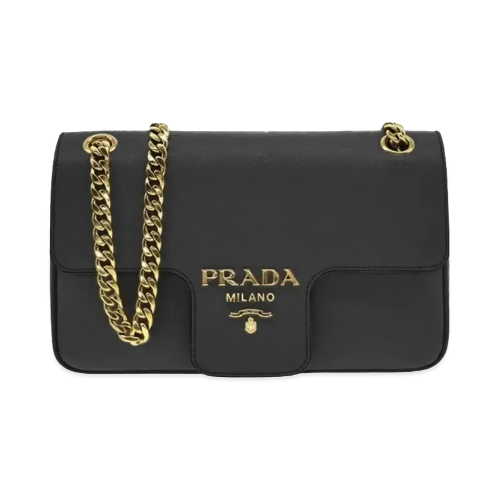 PRADA Saffiano Leather Chain Shoulder Bag "Black"