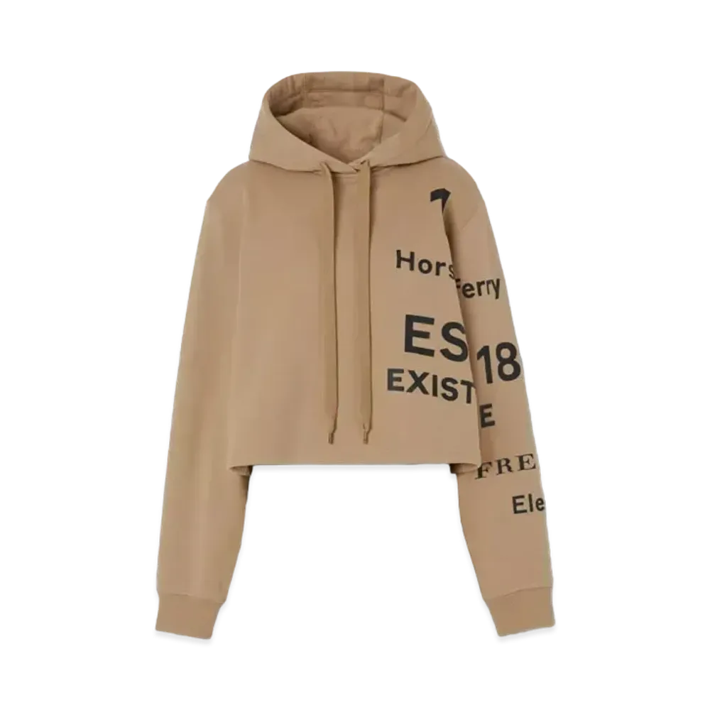 Burberry Horseferry Print Cotton Cropped Hoodie "Camel"