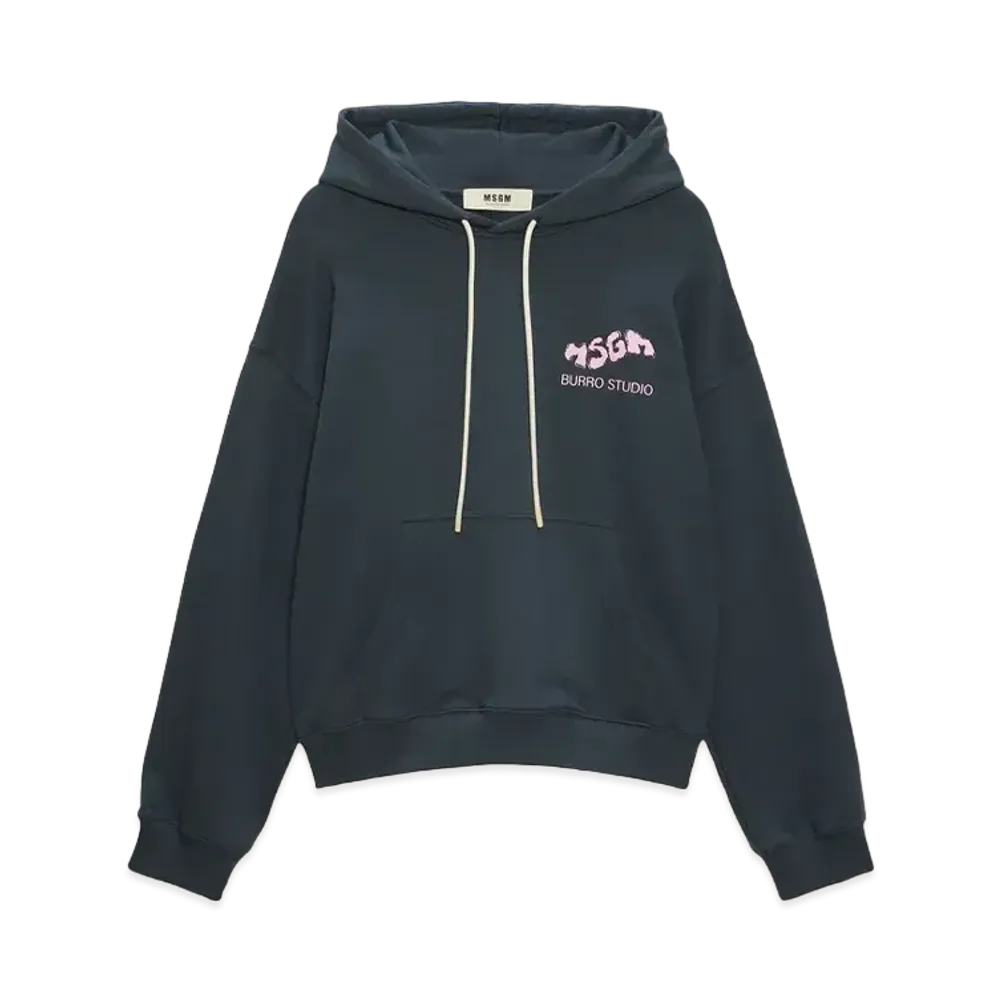 MSGM Organic Cotton Fantastic Green Burro Studio Navy Blue Hooded-Sweatshirt "Navy Blue"