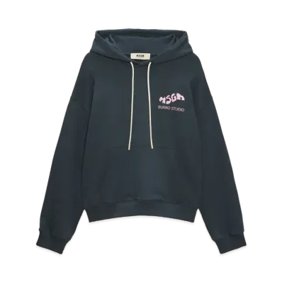 MSGM Organic Cotton Fantastic Green Burro Studio Navy Blue Hooded-Sweatshirt "Navy Blue"