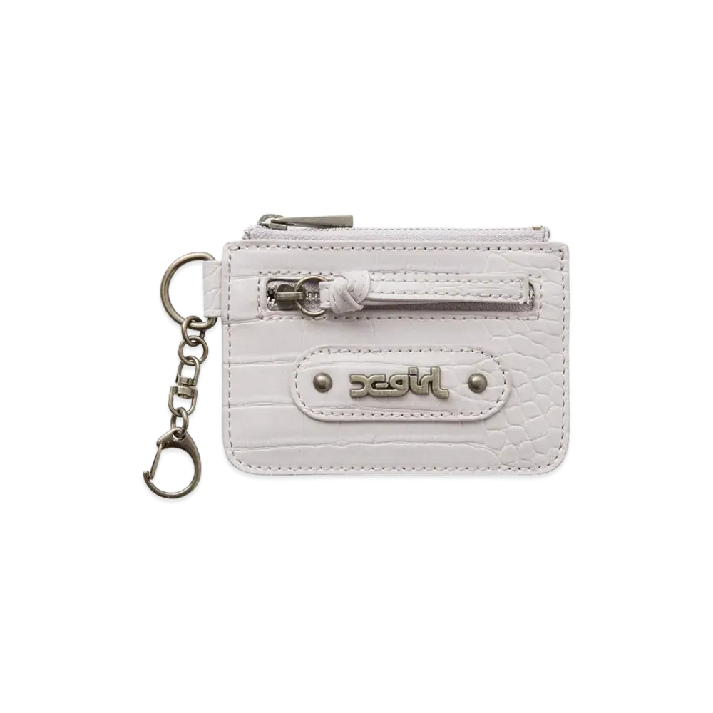 X-Girl Women's Mills Logo Faux Croco Card Case "Light Purple"
