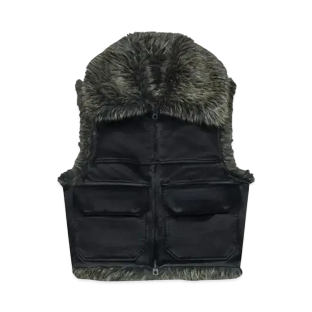 KENZO Sleeveless Aviator Bomber Jacket with Faux Fur "Black"