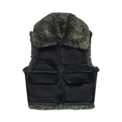 KENZO Sleeveless Aviator Bomber Jacket with Faux Fur "Black"