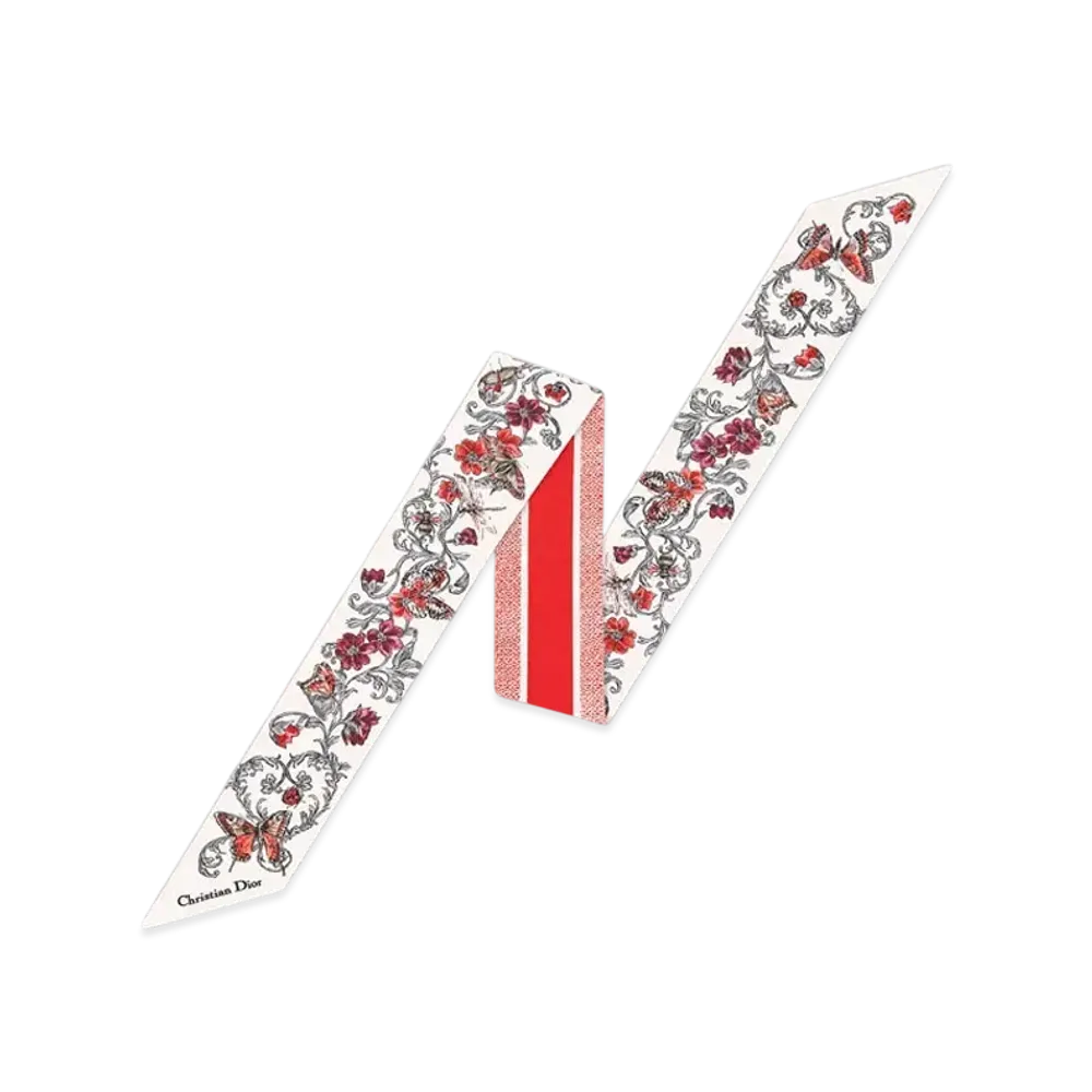 Dior Dioramour Coeur des Curiosites Mitzah Scarf Silk Twill "Ivory/Red"