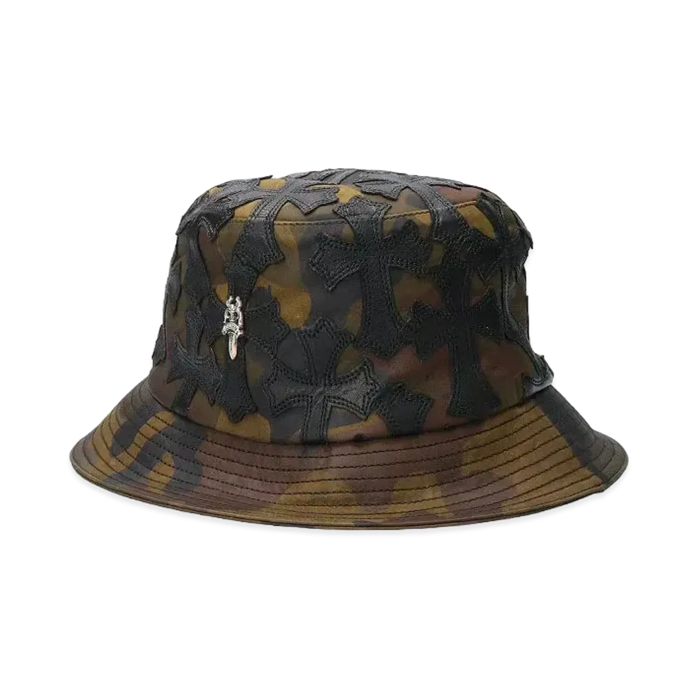 Chrome Hearts Cemetery Patch Oil Military Leather Bucket Hat "Khaki/Black"