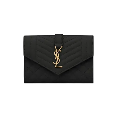 SAINT LAURENT Monogram Small Envelope Wallet In Mix Matelasse Grain De Poudre Embossed Leather "Black"