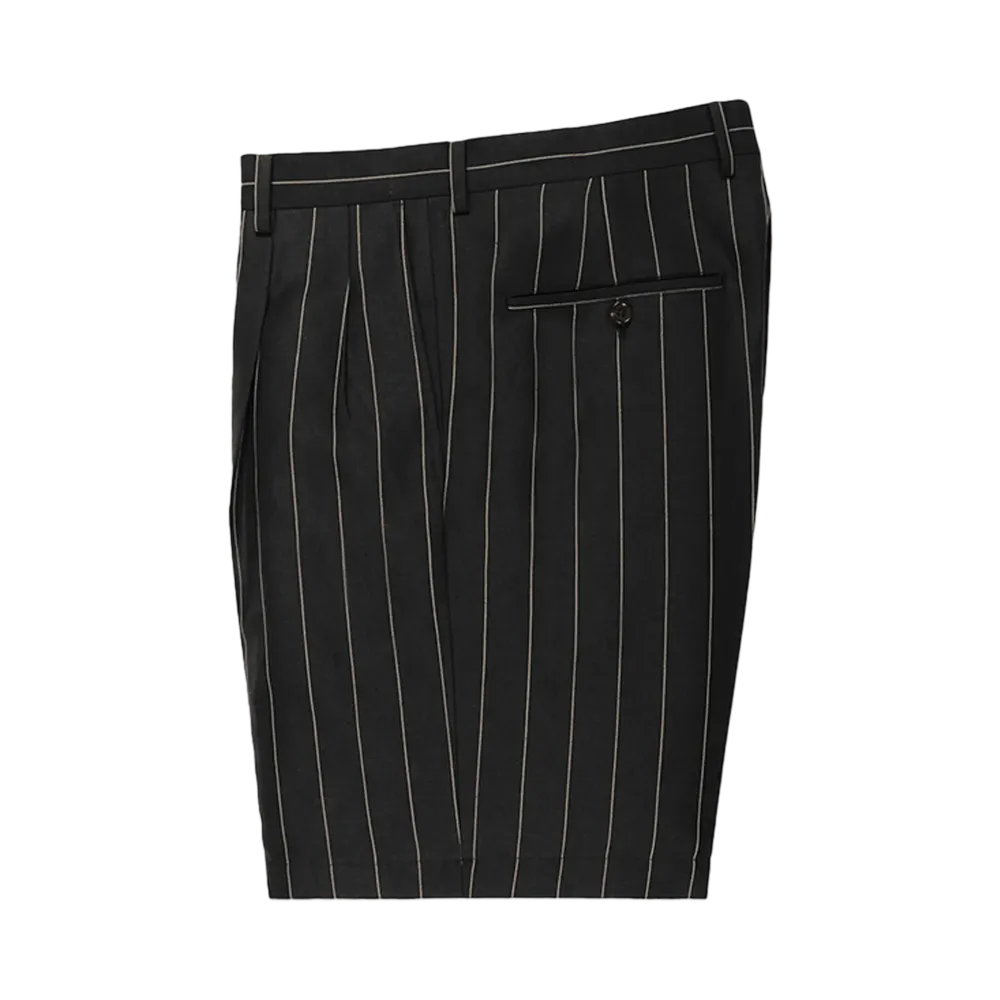 WACKO MARIA Dormeuil / Striped Double Pleated Short Trousers "Black"