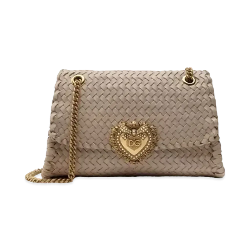 Dolce&Gabbana Devotion Shoulder Bag Big Size Woven Nappa Leather "Beige"