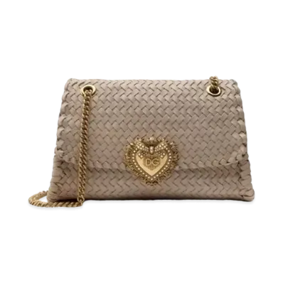 Dolce&Gabbana Devotion Shoulder Bag Big Size Woven Nappa Leather "Beige"