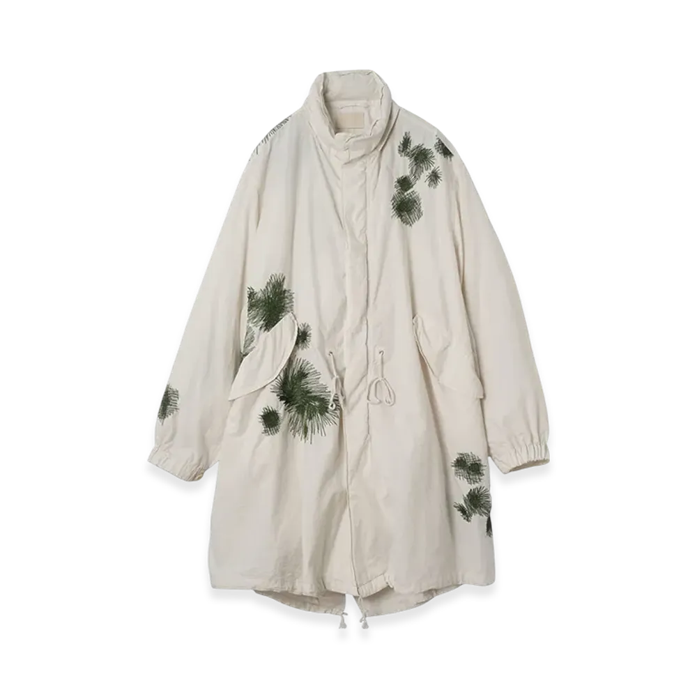 YOKE Cotton Typewriter Cloth Embroidery Snow Parka "White"