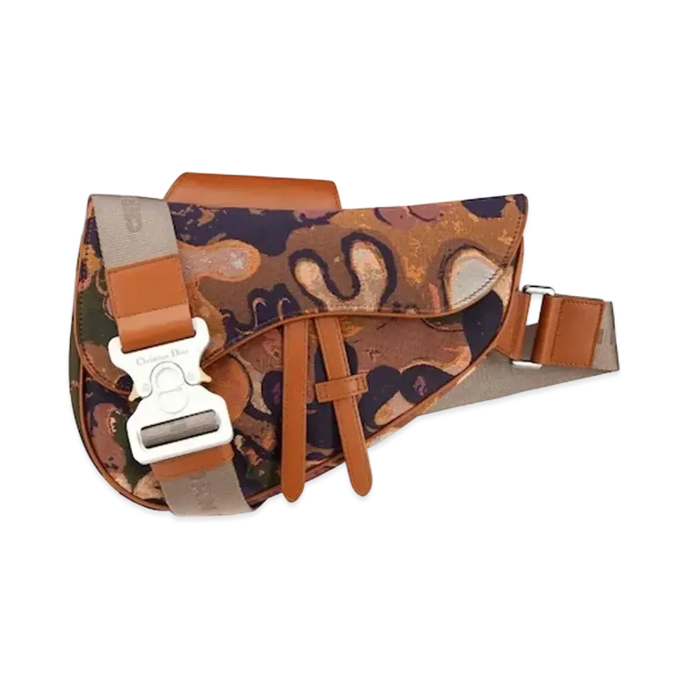 Dior Saddle Bag Dior And Peter Doig Camflage Jacquard "Cognac"